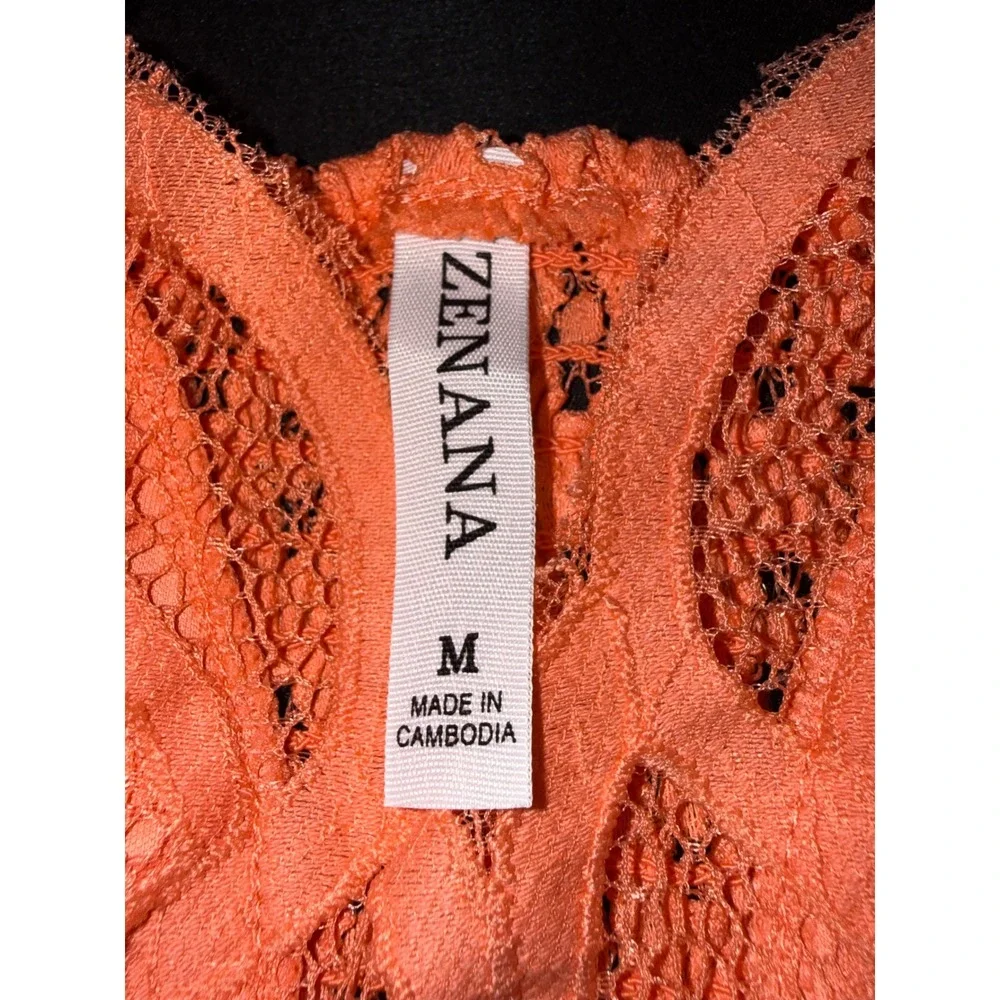 Zenana Floral Lace Bralette Coral Orange Longline Crop Top Women's Medium - Picture 4 of 5